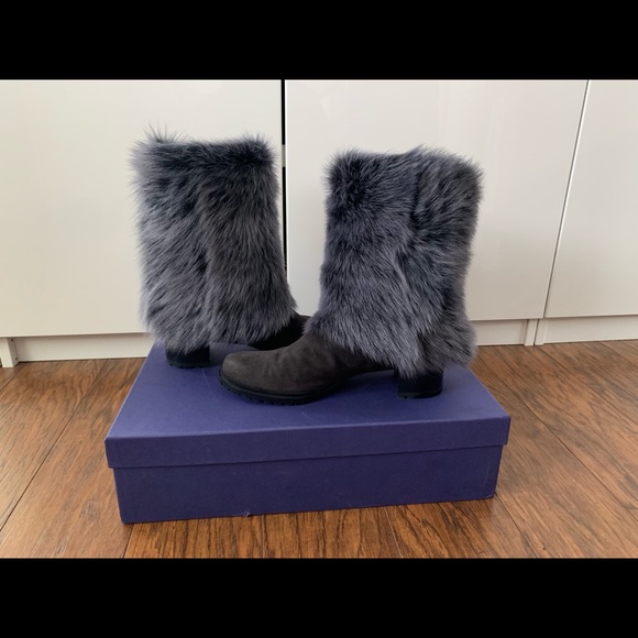 ❄️Stuart Weitzman silver Fox Fur grey Suede Boots - Picture 6 of 8